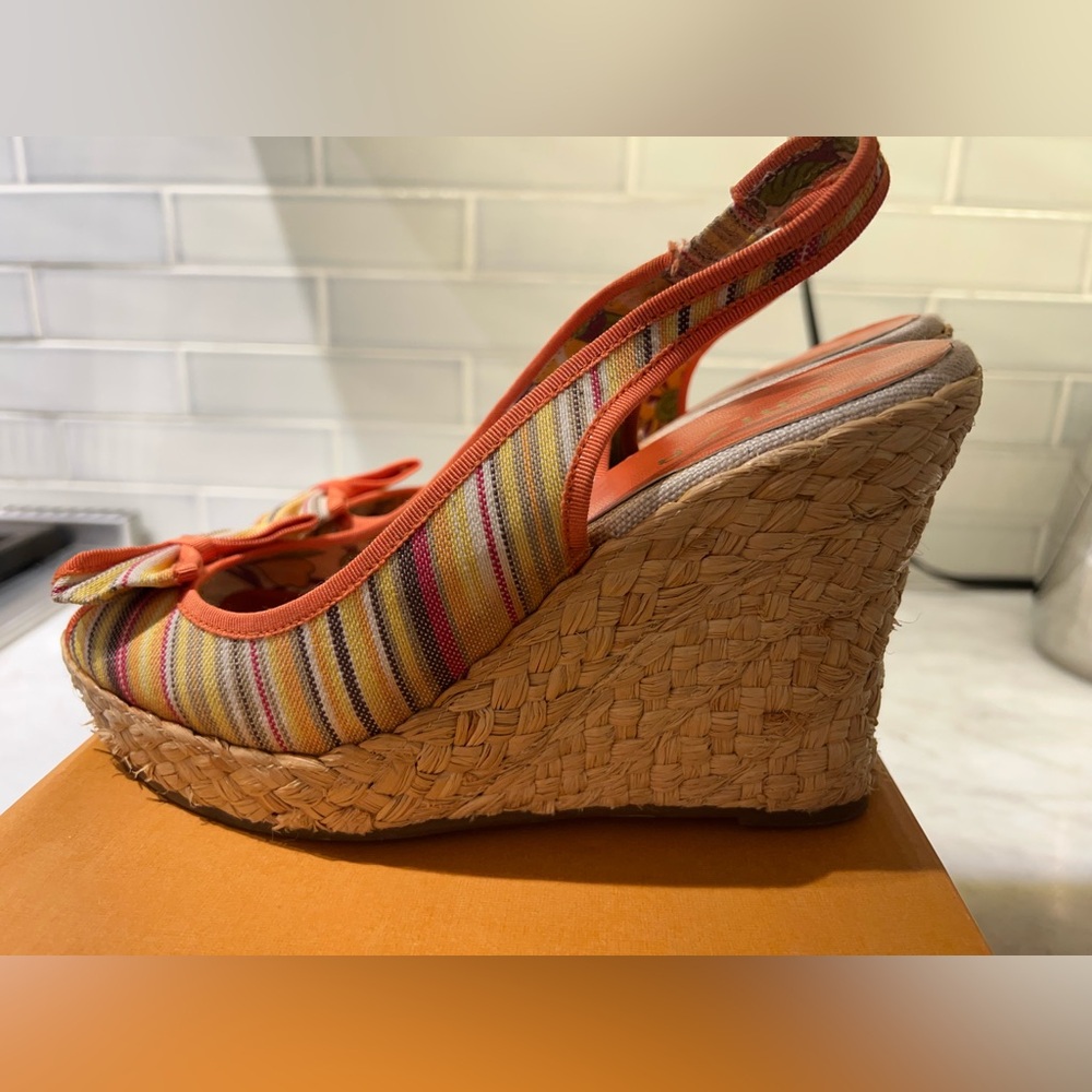 Unisa Women's 8M Peep Toe Slingback Espadrille Sandals Bow Multicolored Stripes
